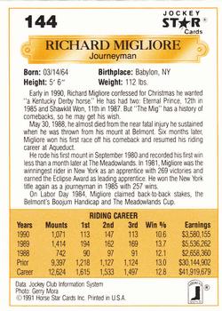 1991 Jockey Star Jockeys #144 Richard Migliore Back